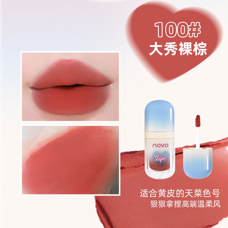 NOVO velvet matte cotton lip mud mud lip glaze texture is silky, natural matte, natural skin, តម្លៃសមរម្យ សម្រាប់សិស្សានុសិស្ស 