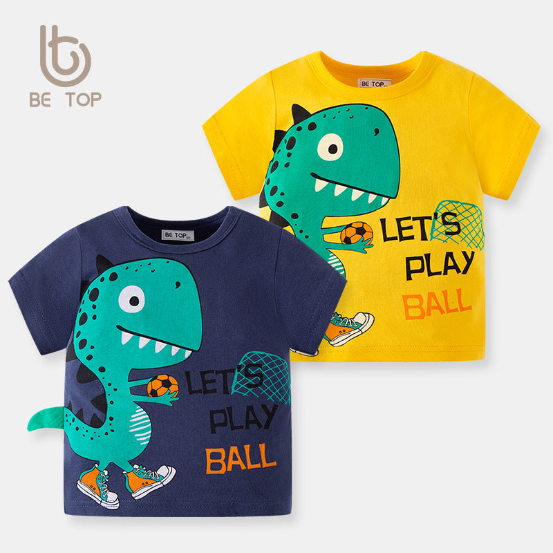 2024 new boys' cotton round neck short-sleeved T-shirt children's summer dinosaur cartoon half-sleeved T-shirt one piece for delivery