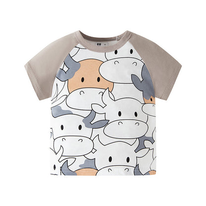 be top new men's t-shirt summer children's short-sleeved cotton full-print cow baby summer children's clothing one piece