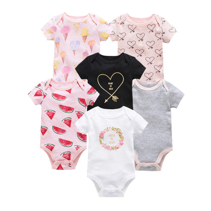 Baby girl one-piece romper six-piece set Korean version 2024 newborn cartoon fart clothes short-sleeved girls clothes cross-border 