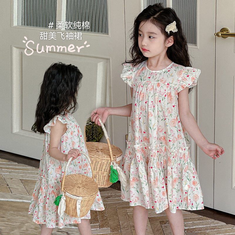 Children's girls summer cotton skirt floral cotton skirt vest skirt beach skirt holiday forest summer vacation seaside long skirt