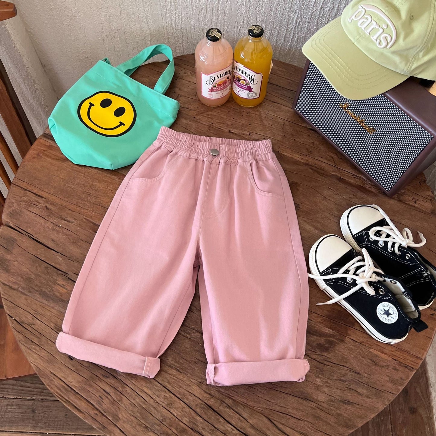 Children's clothing and pants 2024 summer new boys' solid color embroidered trendy shorts children's versatile casual cropped pants