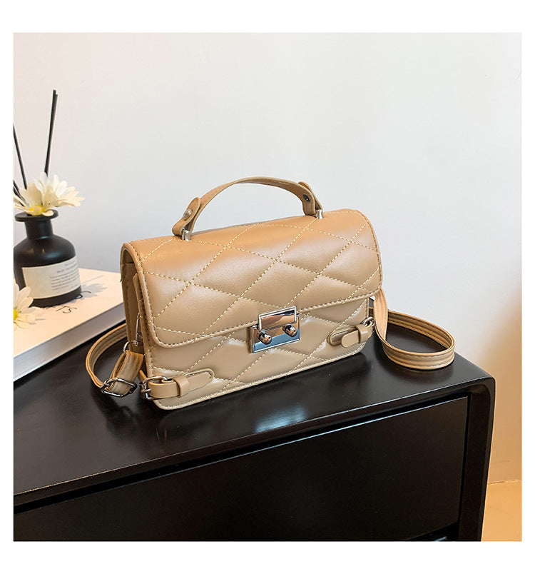 Lock buckle high-quality diamond embroidery handbag fashionable and simple temperament shoulder bag Korean style trendy texture crossbody bag 