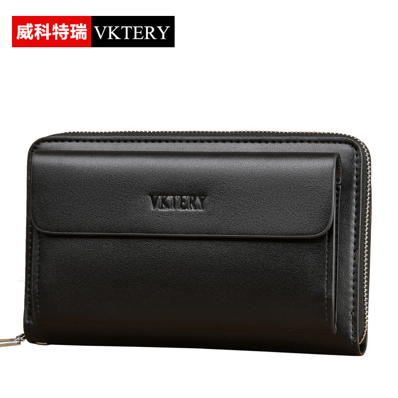 VKTERY business bag men's mobile phone PU leather handbag men's bag zipper clutch wallet 