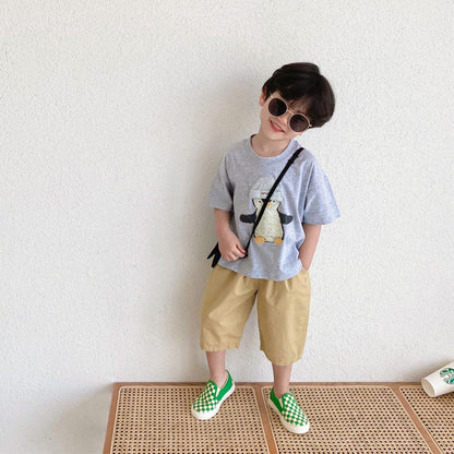 [Clearance Special] Children's Pants 2022 Summer Boys Loose Casual Wide-leg Pants Solid Color Cropped Pants