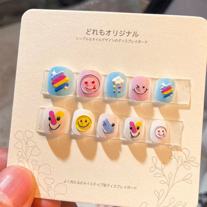 Children's nail stickers girls wear nails self-adhesive nail stickers cartoon cute princess false nail pieces embossed nail pieces