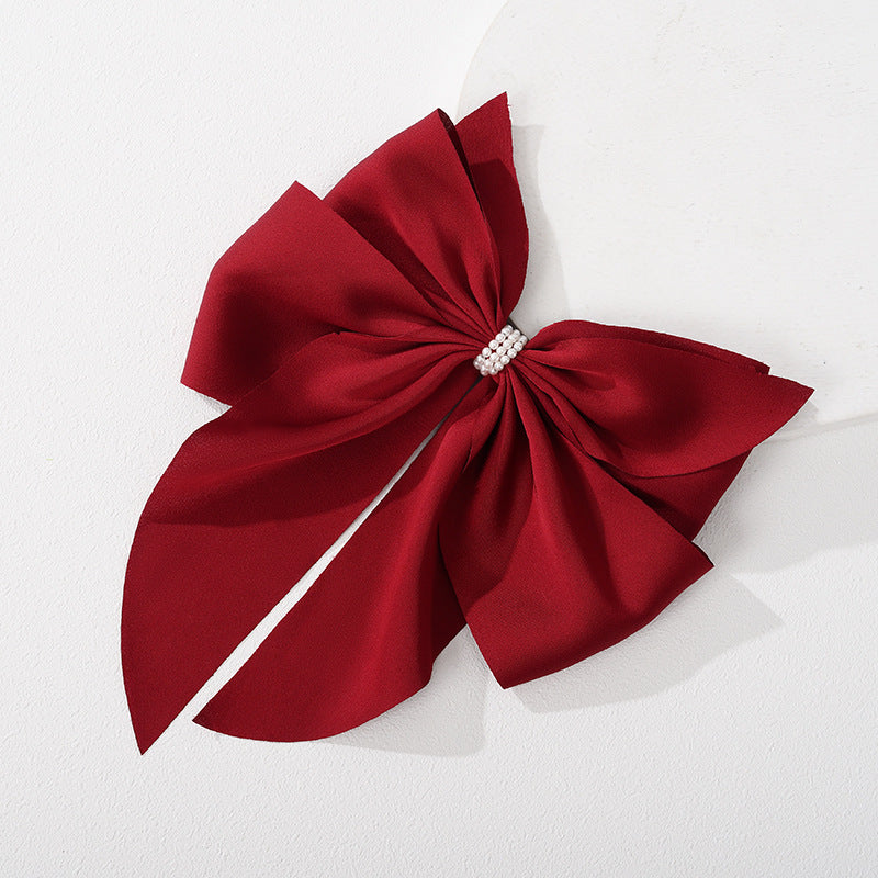 Cross-border new product bow satin hairpin female cute back of the head top clip spring clip hair accessories hairpin manufacturer wholesale