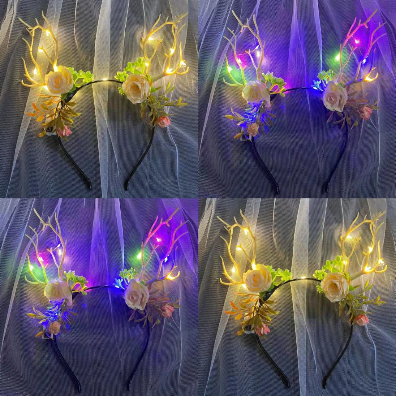 New Christmas flower heart antler headband Internet celebrity elk luminous headdress Christmas jewelry hairpin hair accessories hot sale