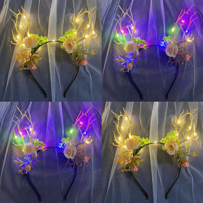 New Christmas flower heart antler headband Internet celebrity elk luminous headdress Christmas jewelry hairpin hair accessories hot sale