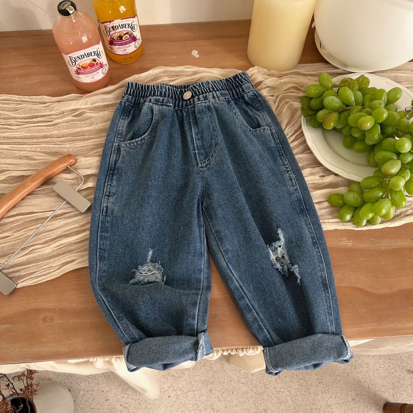 Children's clothing 2024 spring new children's pants children's casual pants baby autumn trousers boy's pants ripped jeans