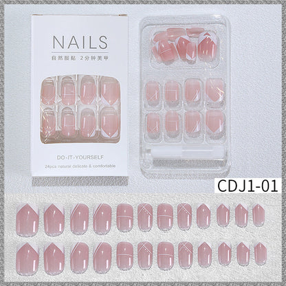 New hot sale wearable nail tips wholesale French simple ice transparent nail art finished product removable nail stickers thin