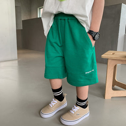 Children's shorts 2023 summer new baby letter stitching sweatpants boys and girls Korean version loose solid color shorts