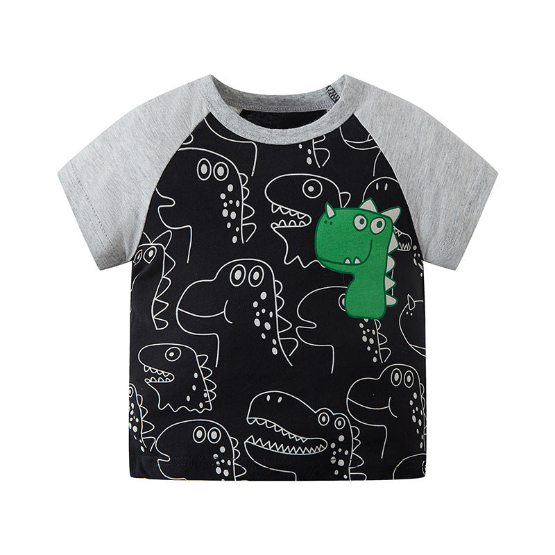 be top cartoon children's clothing full print bear children's short-sleeved T-shirt round neck baby sleeve top trendy one piece