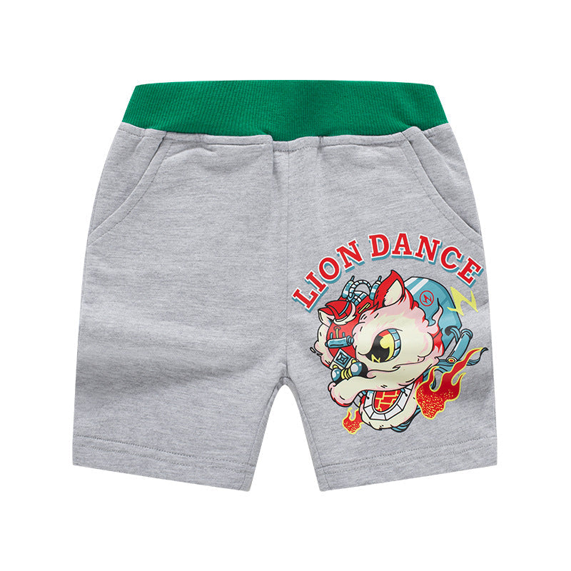 2024 new children's clothing summer new lion print Chinese style shorts summer boys sports pants children's shorts