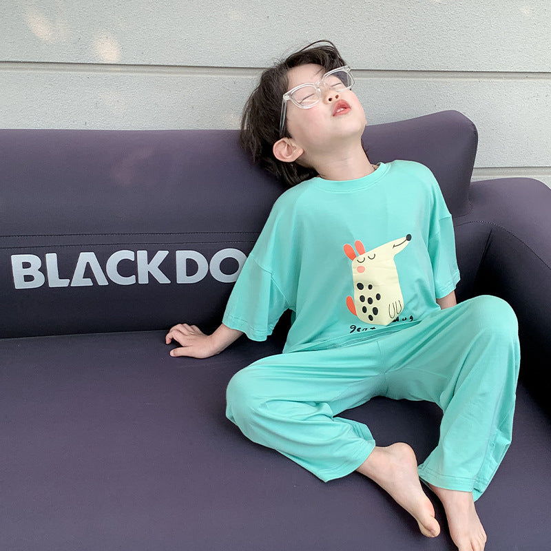 Children's summer home clothes boys pajamas baby short-sleeved suits little boys summer 2024 new Korean children's clothing