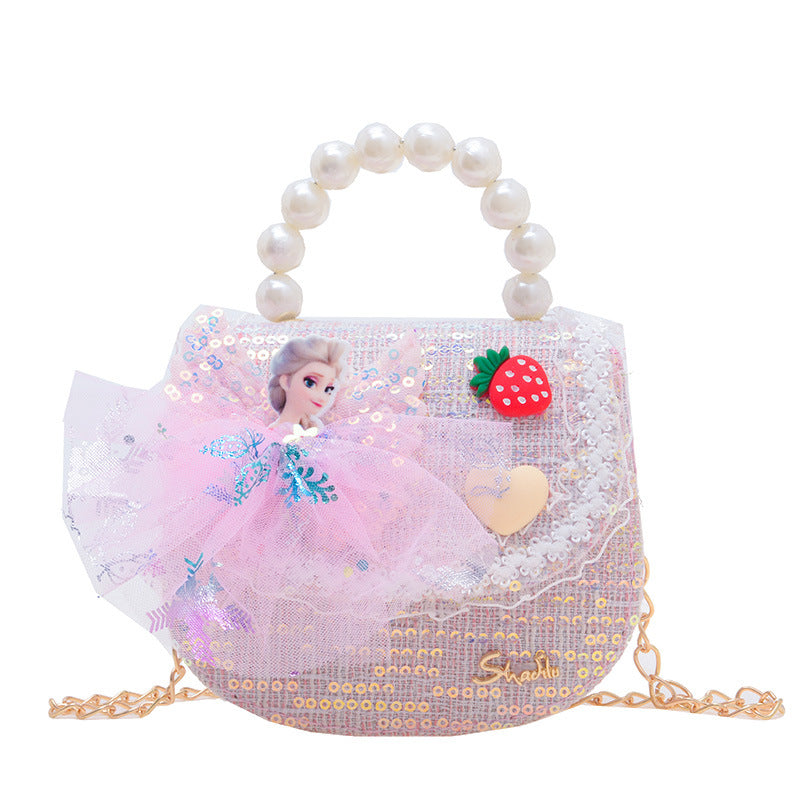 Children's Bags Girls Cute Little Princess Crossbody Bag Cartoon Little Girl Pearl Handbag Versatile Chain Shoulder Bag