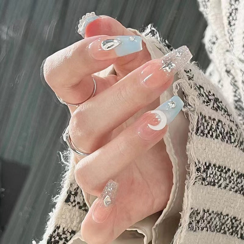 Handmade wearable nails wholesale short ballet nails pure desire ice transparent nude nail art finished nail stickers fake nails