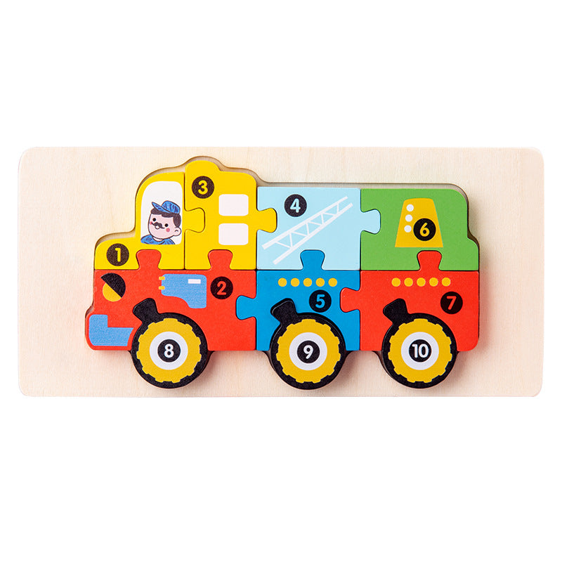 Wooden early education cognitive children's educational toys building blocks animal transportation shape matching 3d three-dimensional puzzle wholesale