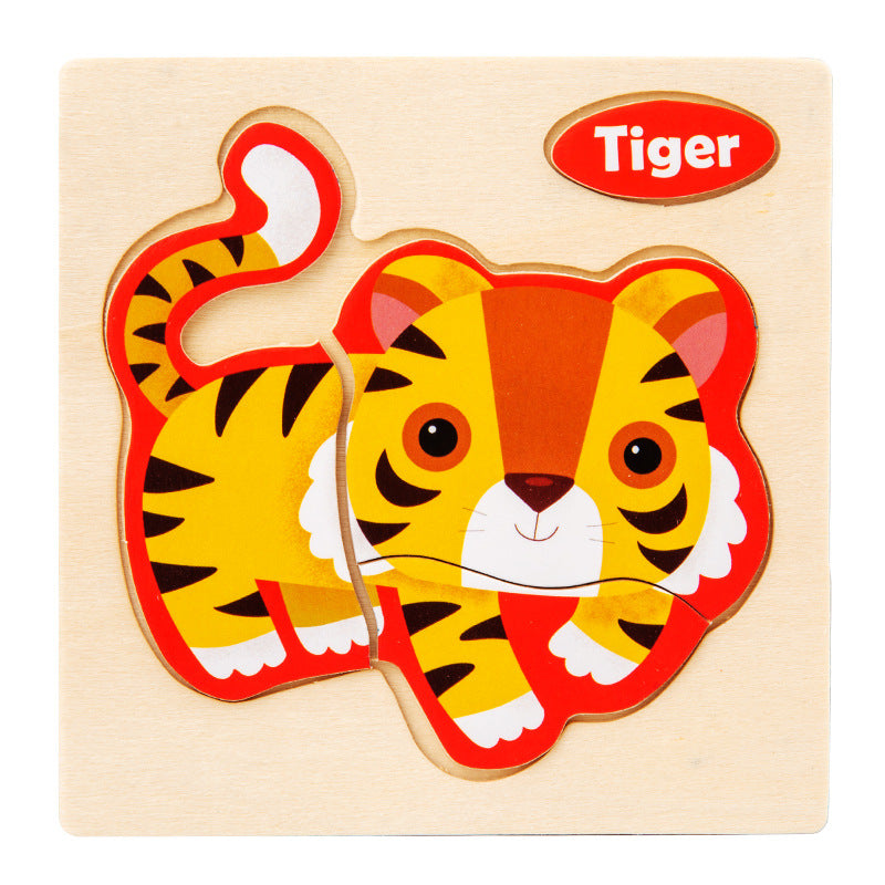 Cartoon baby toys children's early education puzzle three-dimensional animal transportation shape matching wooden jigsaw puzzle 