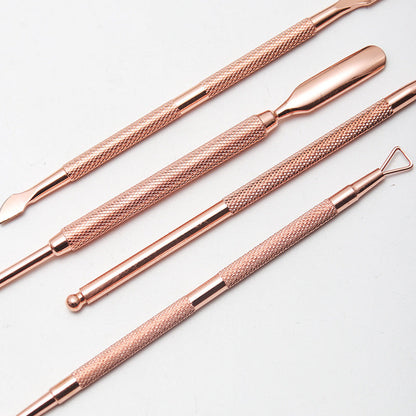 Stainless steel cuticle scissors set rose gold nail polish remover steel push nail art tool cuticle pliers double head dual use nail polish remover