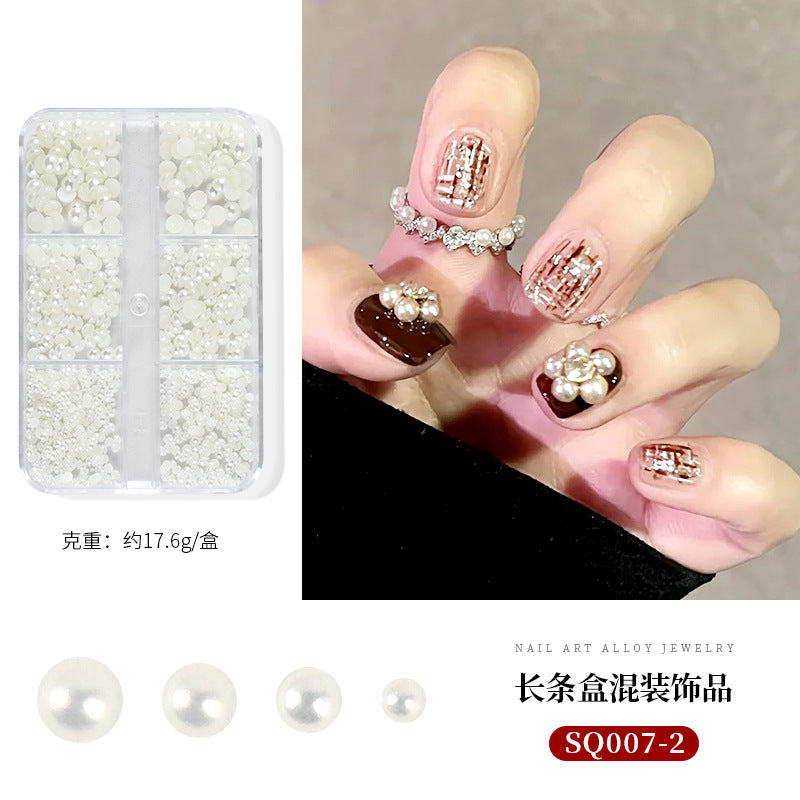 Nail art accessories aurora bow pearl rivet small accessories super flash small diamond 12 grid mixed nail decoration wholesale