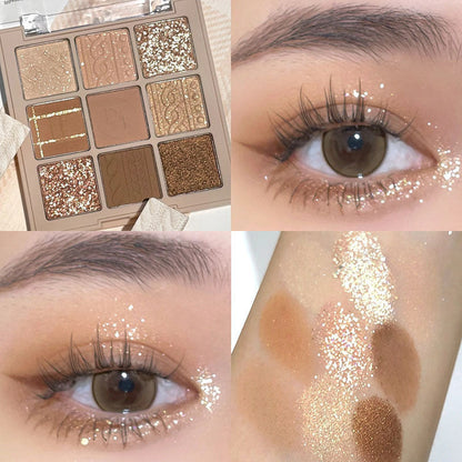 DIKALU milk tea nine-grid eyeshadow low-saturation almond knitted nine-color eyeshadow palette pearlescent matte fine flash cross-border