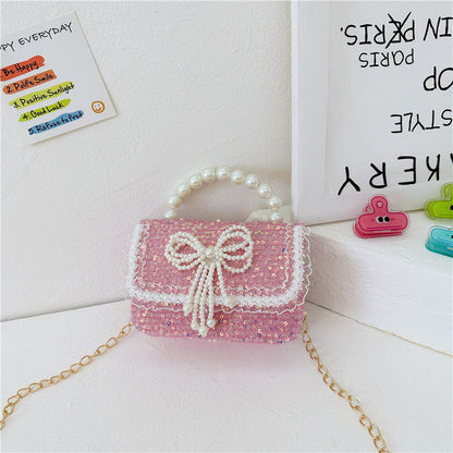 New style children's bag fashion pearl handbag cartoon cute small square bag trendy chain crossbody bag girls shoulder bag