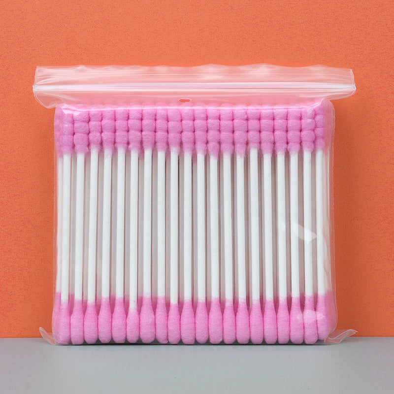 Wholesale beauty makeup auxiliary tools double-headed color disposable paper shaft cotton swabs multi-purpose bag 100/bag