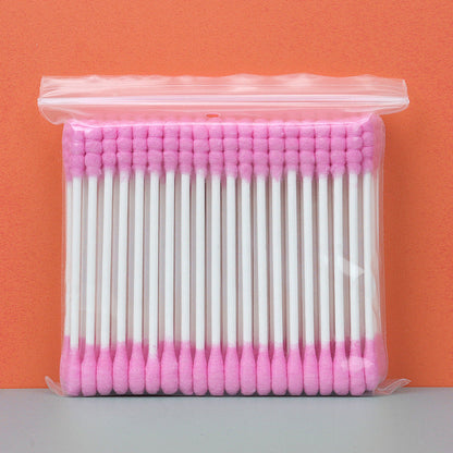 Wholesale beauty makeup auxiliary tools double-headed color disposable paper shaft cotton swabs multi-purpose bag 100/bag