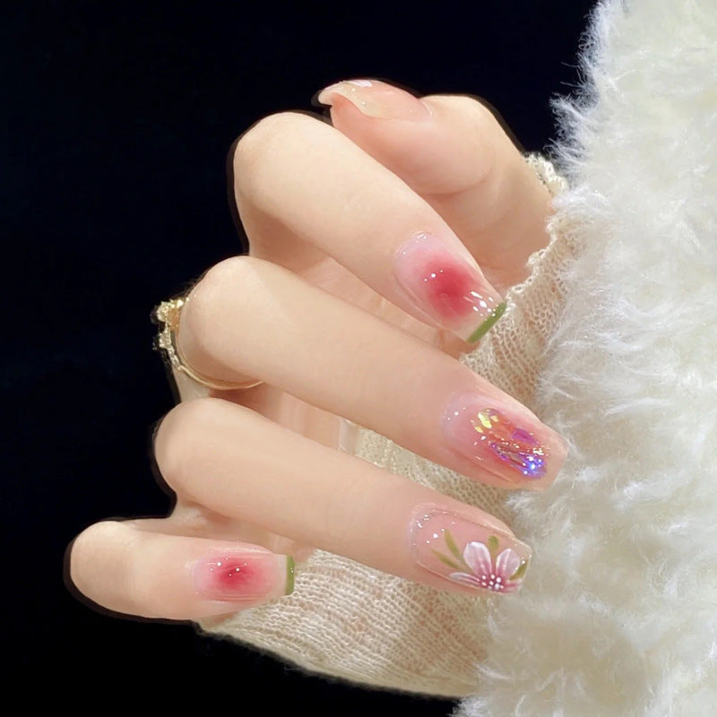 Internet celebrity wearable nail tips wholesale French simple ice transparent nail art finished product removable nail stickers jelly glue