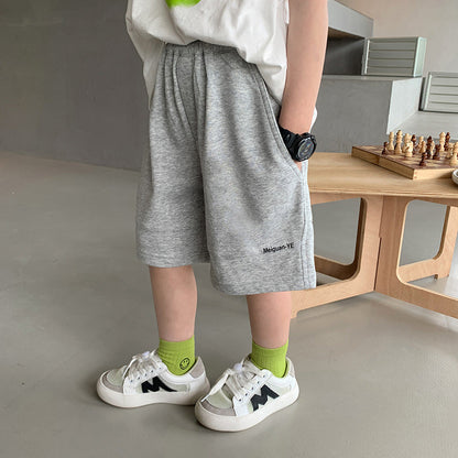 Amo Beibei children's 2024 summer all-match letter stitching shorts for boys and girls baby loose stitching five-point pants