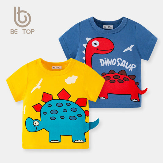 2024 new betop children's clothing children's T-shirt summer Korean version boy short-sleeved dinosaur cartoon top one sample