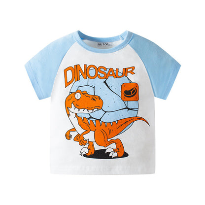 be top children's clothing children's short-sleeved cartoon dinosaur baby print sleeve top boy T-shirt round neck sweater