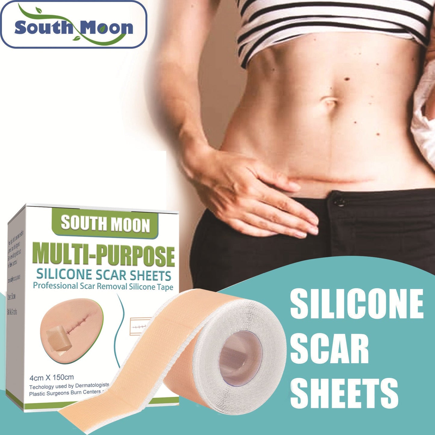 South Moon Silicone Gel Scar Patch បំបាត់ស្នាមសង្វារ ជួសជុលស្បែកពេលមានផ្ទៃពោះ ស្បែករលោង វះកាត់ស្លាកស្នាម 