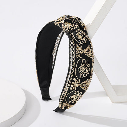 European and American new French knotted embroidery headband female retro simple headband high skull cave hair accessories hairpin wholesale