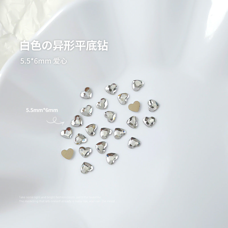 Nail jewelry flat bottom special shaped diamonds large and small mini water drop love square diamonds transparent diamonds white crystal wholesale