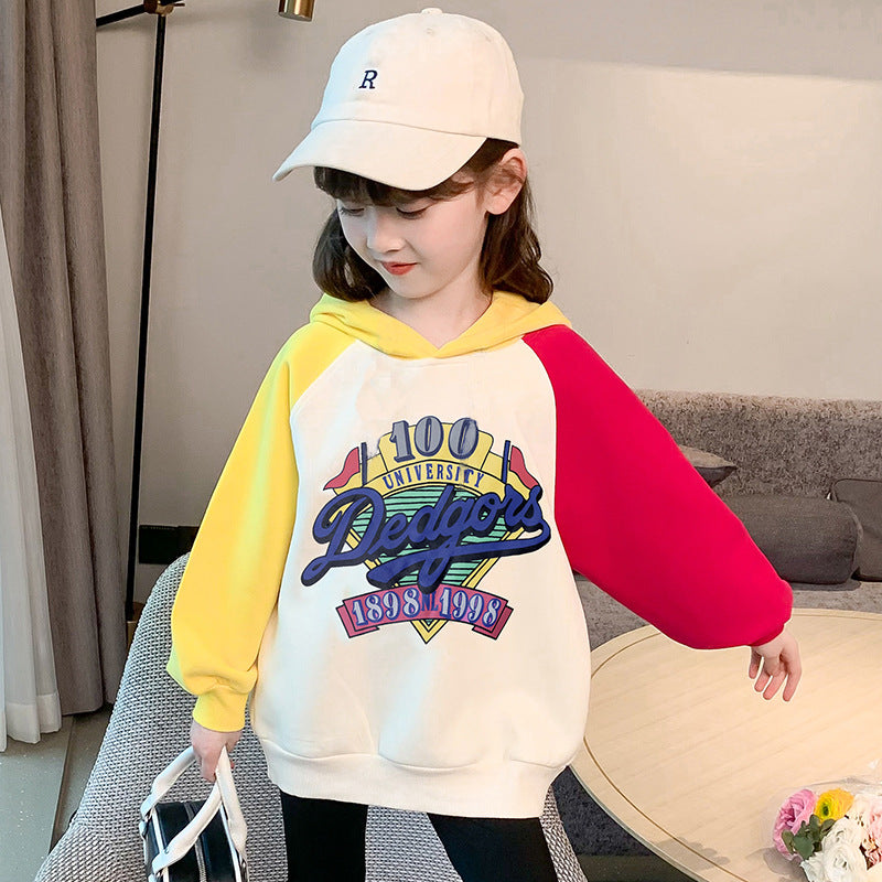 Girls children's spring jacket pullover contrast color stitching sports elastic middle and large children kindergarten elementary school foreign style trend