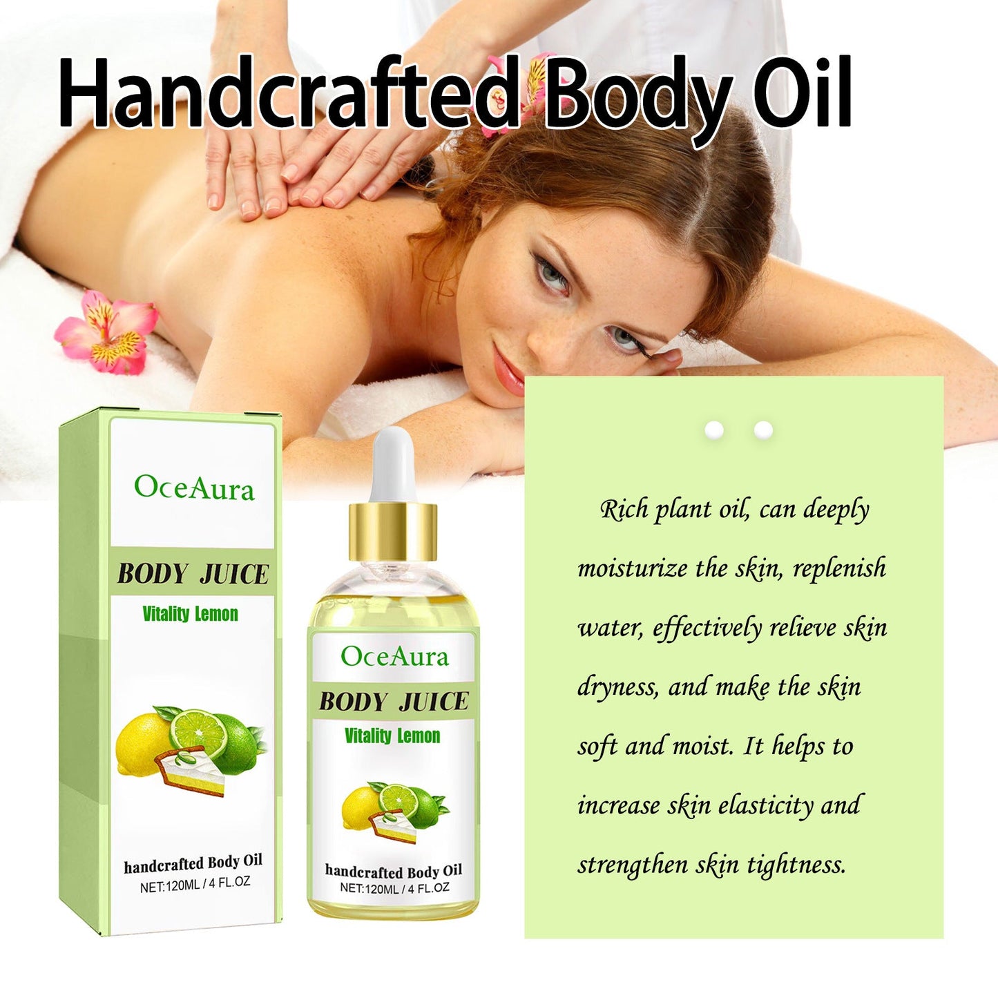 OceAura Lemon Body Care Oil nourishes, nourishes, tightens the skin, relieves fatigue, plant aromatherapy oil 