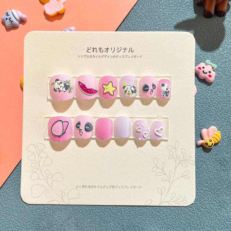 Children's nail stickers girls wear nails self-adhesive nail stickers cartoon cute princess false nail pieces embossed nail pieces