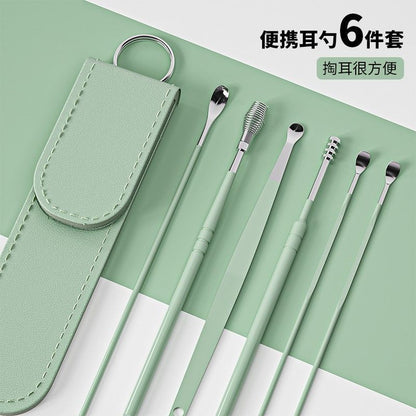 Spot household portable ear spoon six-piece set spiral spring ear cleaning tool ear cleaning set 9-piece ear cleaning spoon