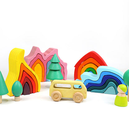 Children's wooden large rainbow building blocks stacking puzzle creative stacking high ornaments baby early education fun toys