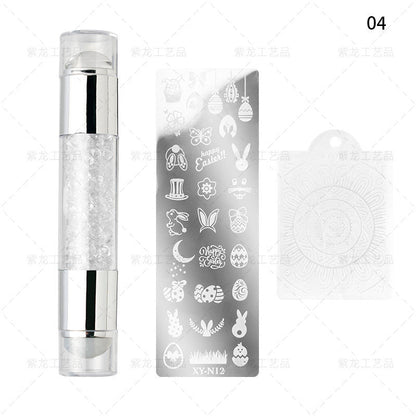 Finger Princess Nail Art Tool Set Double Head Silicone Stamp Acrylic Color Diamond Template Stamp Set Transfer Pen Tool