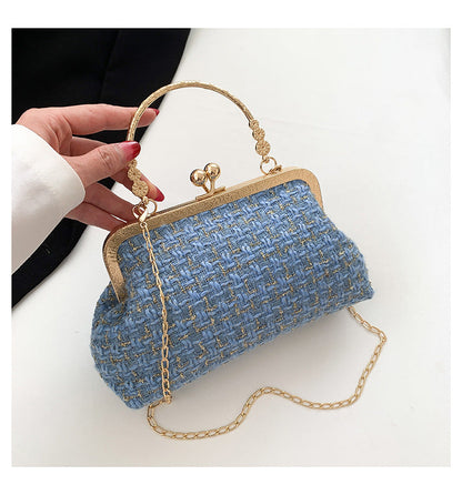 Woven shell bag women 2024 autumn and winter new simple woven fashion chain bag casual shoulder messenger bag 