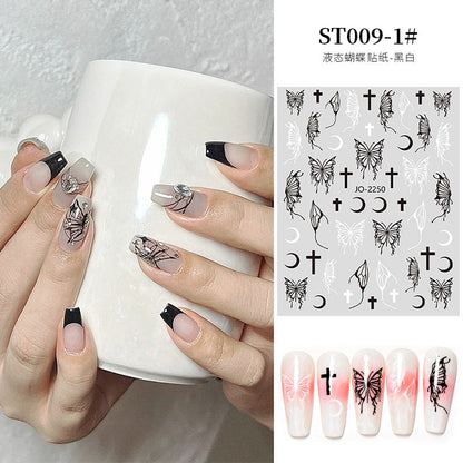 Internet celebrity nail stickers liquid butterfly stickers metal aurora fantasy butterfly hand-made wearable nail stickers