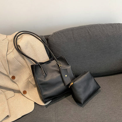 2024 new fashion solid color mother-and-child bag female European and American retro three-piece women's bag simple one-shoulder underarm bag trend 