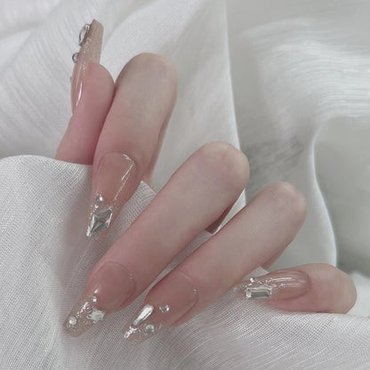 Handmade wearable nails wholesale short ballet nails pure desire ice transparent nude nail art finished nail stickers fake nails