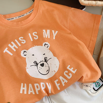 Children's T-shirt 2023 Bangcheng summer style boys and girls cartoon bear loose short-sleeved casual T-shirt trendy F0066