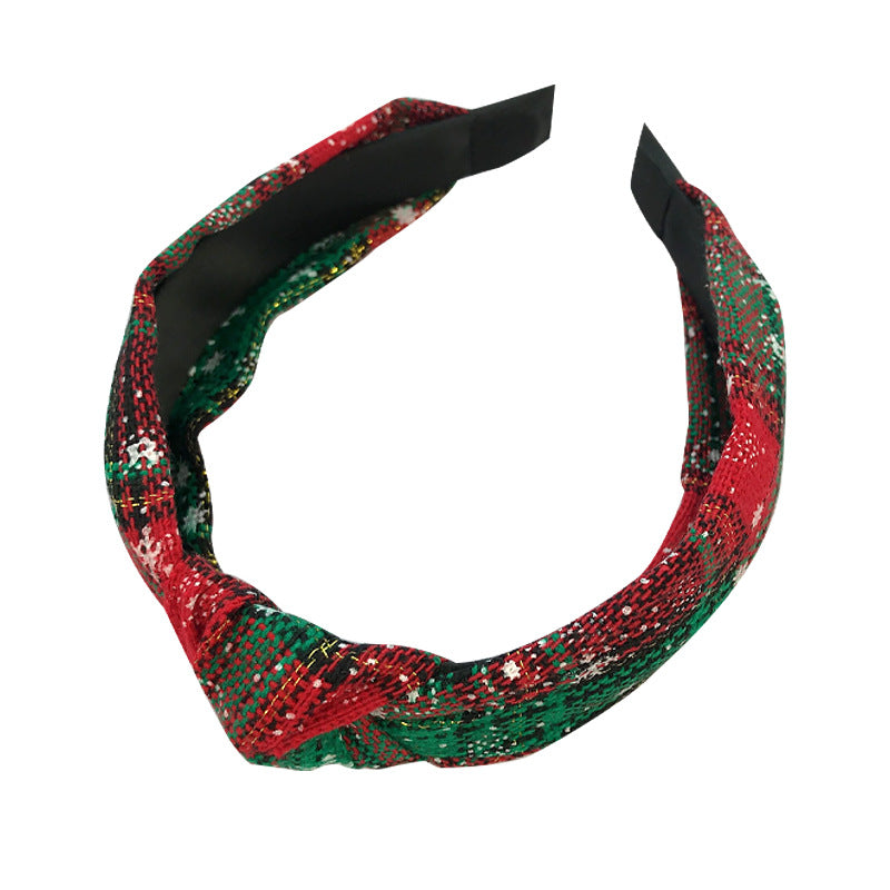 New Christmas series headband for women European and American ethnic style knotted head buckle red fabric plaid headband hair cave women