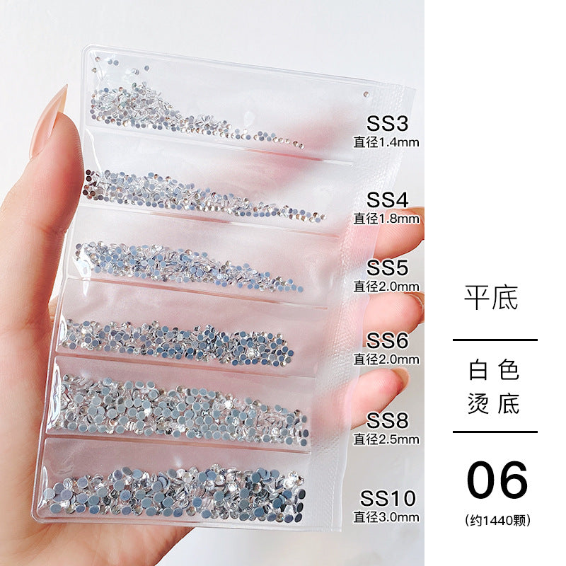 Nail jewelry wholesale 6-grid bagged rhinestones AB diamonds colored diamonds glass diamonds super flash flat bottom diamonds mixed colorful silver bottom