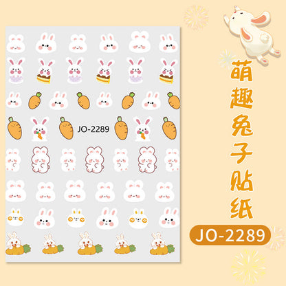 Wear nail art stickers Xiaohongshu New Year bunny cute cartoon nail stickers durable waterproof factory wholesale